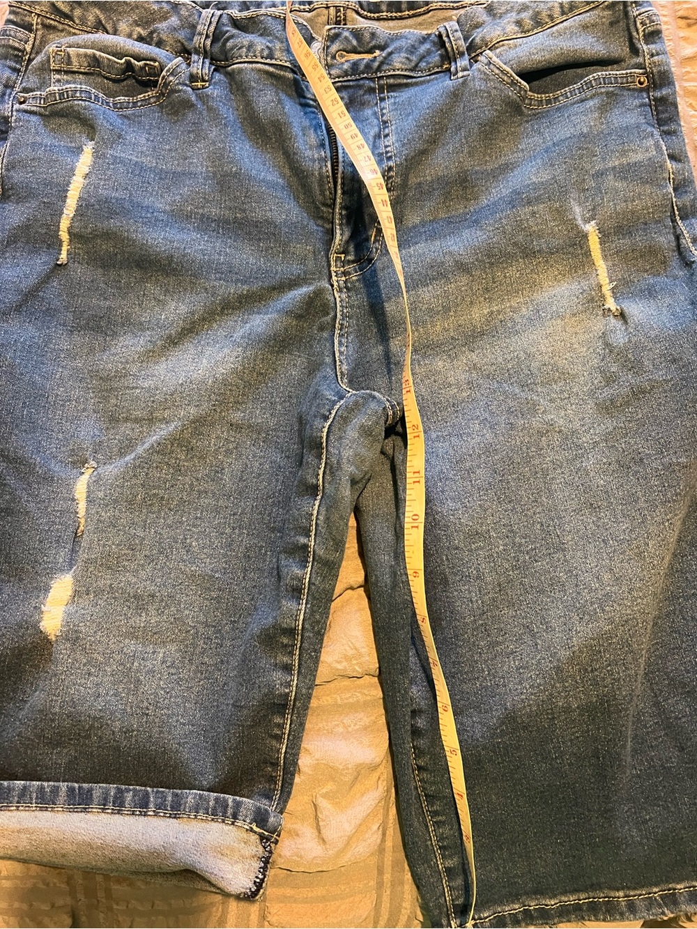 Royalty For Me Distressed Dark Blue Denim Bermuda Shorts